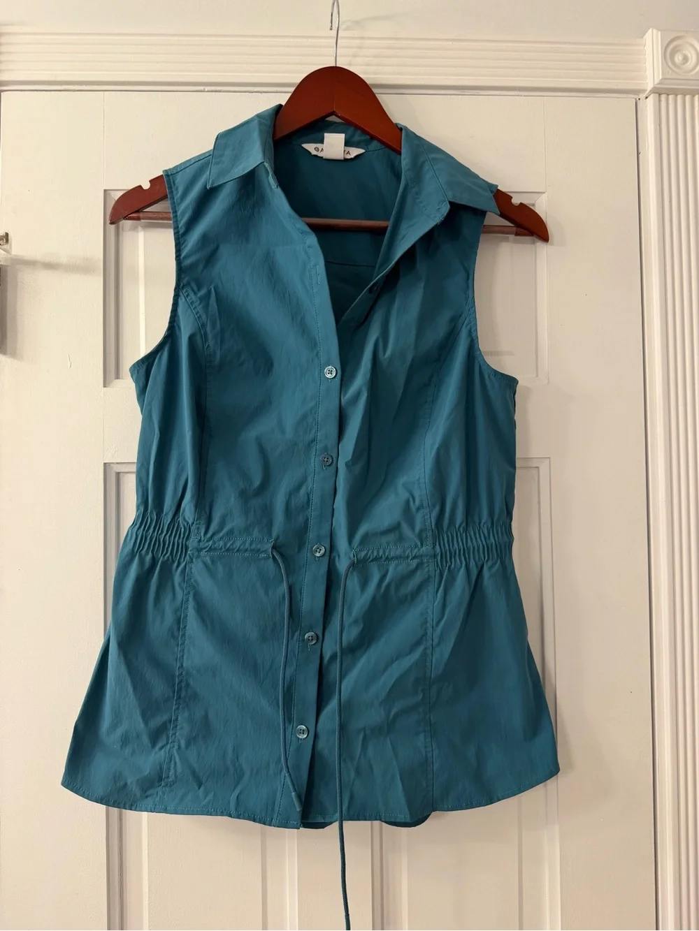 Athleta Teal Sleeveless Button-Down Collared Top